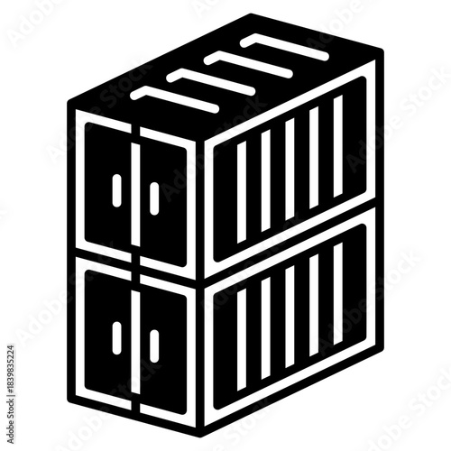 Two stacked containers isometric black fill icon