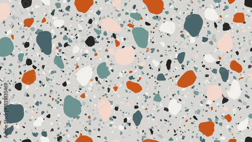 Terrazzo Texture: A seamless close-up of terrazzo texture, showcasing a symphony of colorful chips embedded in a smooth surface, creating an elegant pattern. 