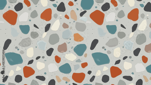 Terrazzo Texture: A seamless terrazzo texture showcases an array of organic shapes and earthy hues. It's a modern and elegant representation of classic material.