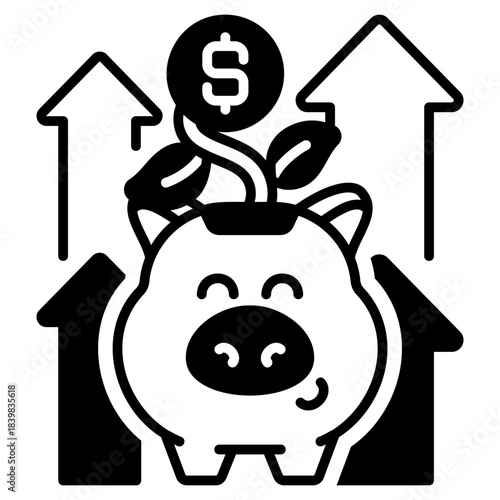 Growing Piggy Bank black fill icon