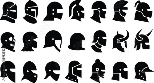 Collection of Black Silhouettes of Medieval and Fantasy Helmets knight warrior