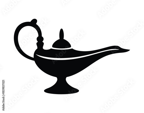 Magic Genie Lamp Silhouette. Arabian Nights Vector Icon.