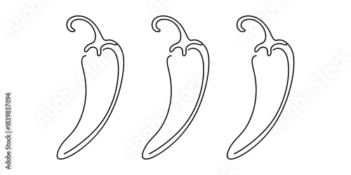 Three chili peppers outline drawing, minimalist line art illustration