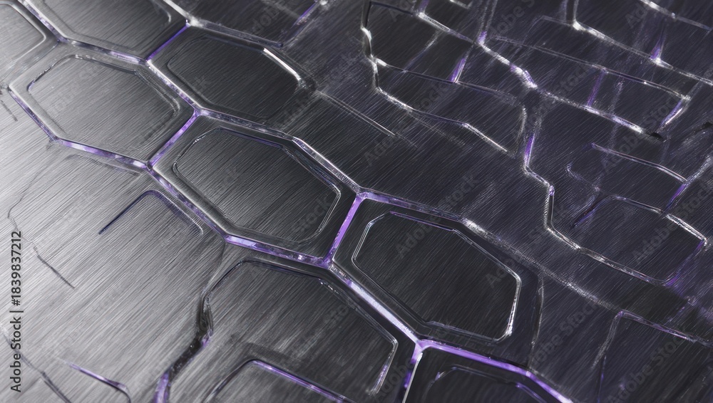 Fototapeta premium Abstract metallic surface, hexagonal pattern with brushed texture