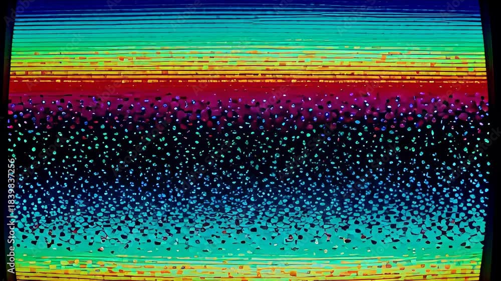 Abstract colorful TV glitch static noise loop displaying retro analog ...