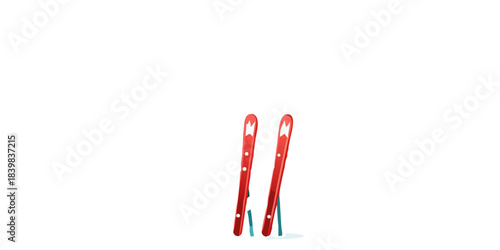 A pair of red skis stand against a completely black background