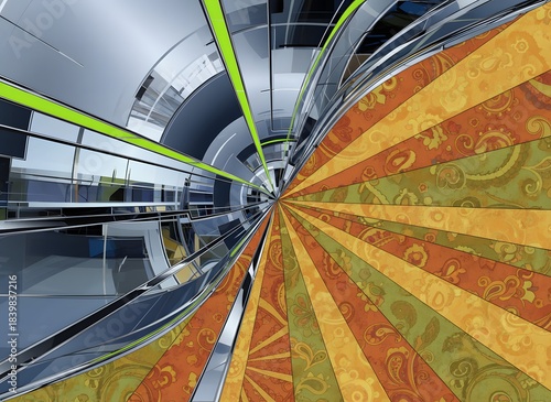 Abstract futuristic background of a fast subway train in a blurred motion light tunnel underground city station architecture perspective