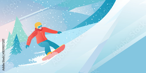 A lone snowboarder gracefully descends a snow covered mountain slope