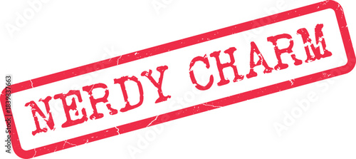 Attractive Nerdy Charm red rubber stamp representing quirky appeal with a grunge texture