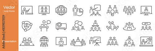 Presentation Icons - Vector Line. Editable Stroke.