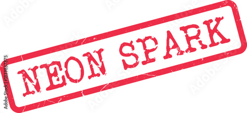 Red grunge rubber stamp mark with the bold uppercase text Neon Spark on a white surface