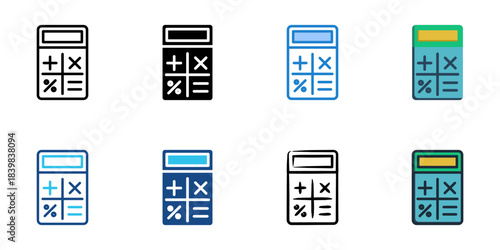 Calculator icon set multiple style vector collection. Editable Stroke 
