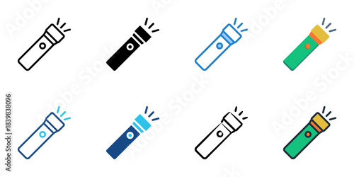 Torch icon set multiple style vector collection. Editable Stroke 
