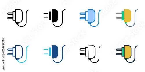 Plug icon set multiple style vector collection. Editable Stroke 
