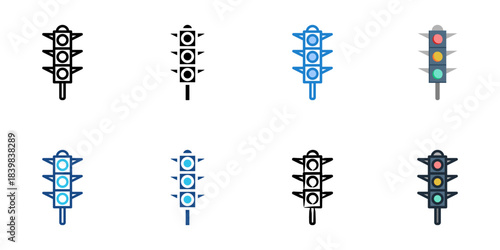 Traffic light icon set multiple style vector collection. Editable Stroke 
