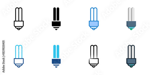 Led bulb icon set multiple style vector collection. Editable Stroke 
