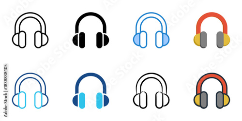 Headphone icon set multiple style vector collection. Editable Stroke 
