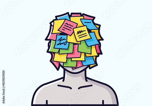 Person covered in colorful sticky notes representing tasks or ideas.