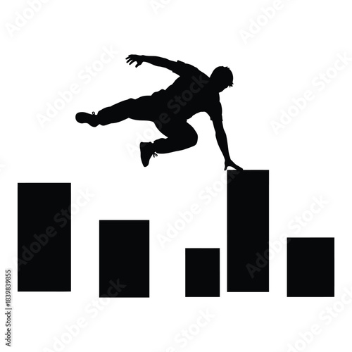 Skateboarder performing trick on urban steps dynamic action