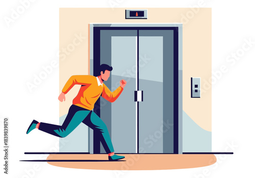 Man running towards an elevator with doors closing.