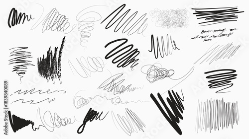 abstract pencil and crayon scribbles, Ink brush stroke scribble, handwriting vector doodle squiggle, messy black crayon line swirl.signature, pencil sketch effect.eps10