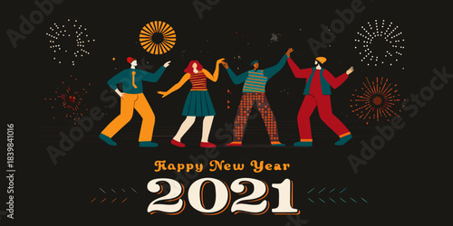 Celebratory group enjoying new year s fireworks and festivities together