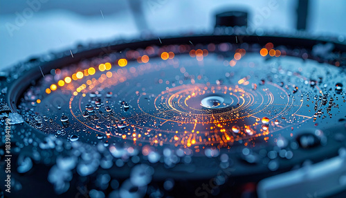 Precision Navigation: A close-up view of a nautical compass, its intricate design radiating with a subtle glow against a background of gentle rain and nautical environment.