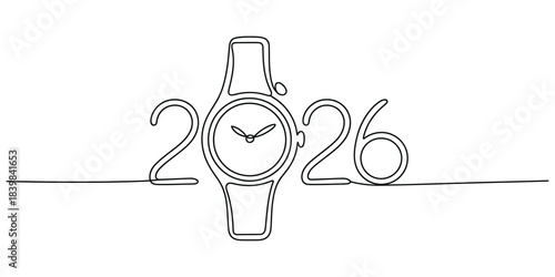 A line drawing of a watch with the year 2026 on a