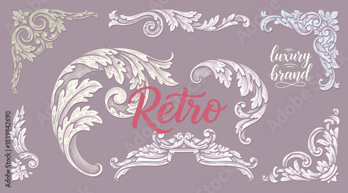 vintage scroll elements and ornate vintage frames. Classic calligraphy swirls, floral motifs. Good for greeting cards, wedding invitations, fashion and other graphic design