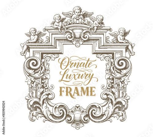 antique frame vintage engraving vector illustration. decoration, classic renaissance style intricate illustration
