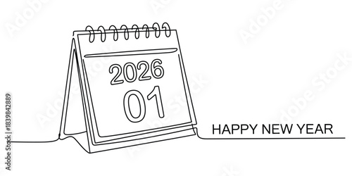 Happy new year 2026 calendar page with january date