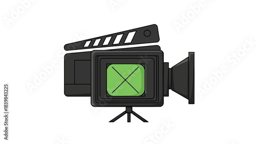 Lights, Camera, Action: A stylized illustration presents a classic movie clapperboard and a vintage film camera, ready to capture moments and tell stories.