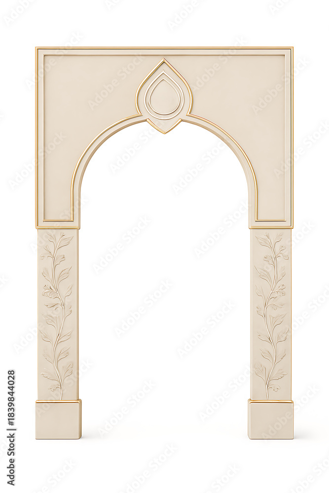 Fototapeta premium Cream Archway with Gold Accents and Leaf Carvings on Pillars graphic design isolated on a transparent background