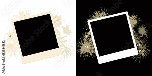 Two instant photo frames with floral decorations light and dark backgrounds