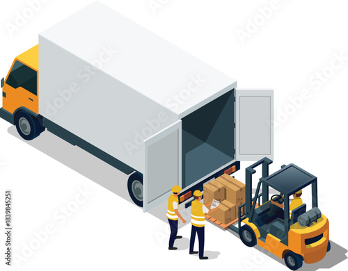Forklift loading boxes into truck