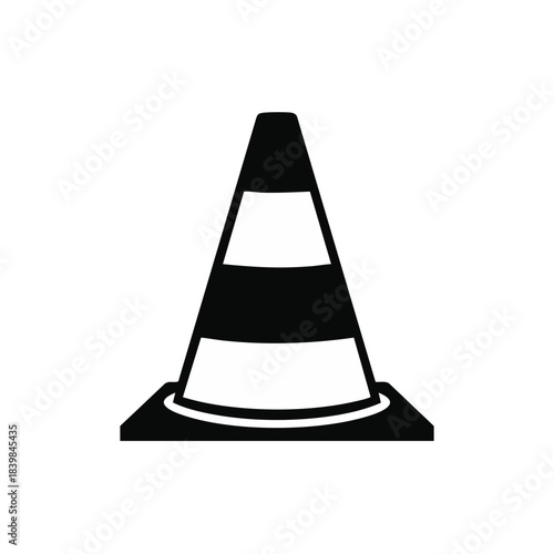 Black and White Traffic Cone on Flat Surface for Safety and Warning.