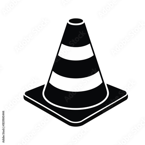 Black and white silhouette of a traffic cone used for safety and roadwork.