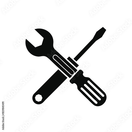 Tools for Repair and Maintenance Including Wrench and Screwdriver.