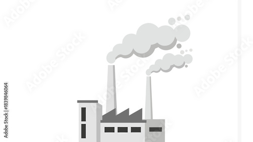 Illustration of a factory with smokestacks emitting smoke on a white background