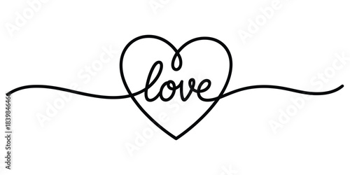 Minimalist continuous line art heart with word love