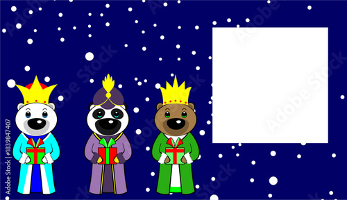 The Three Kings animals character cartoon pictureframe in vector format