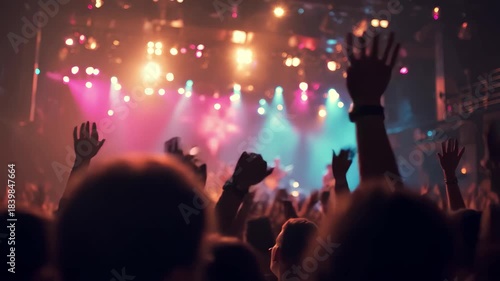 Feel the energy of the crowd at a vibrant concert as the band plays under stunning lights, creating an unforgettable experience for all