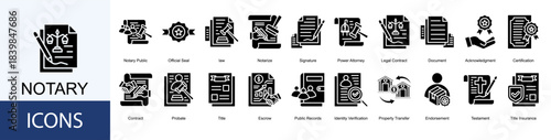 notary icon collection set. Containing law, Notarize, Signature, Power Attorney, Legal Contract, Document icon
