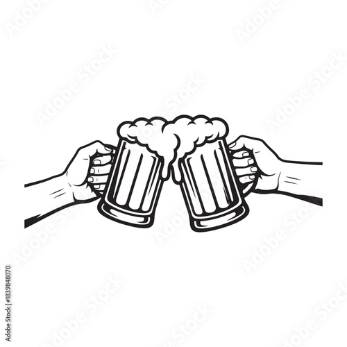 Cheers with frothy beer mugs hands toasting celebration party festive occasion cheers