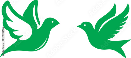 Minimalist Green Bird Silhouettes Facing Each Other