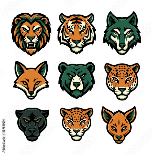 Wildlife animal head portraits set illustrative design
