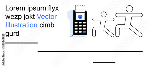 Digital transactions, financial technology, commerce tools, modern payments, efficiency, and speed. Receipt issued by a card reader with a verified checkmark and two running figures. Digital