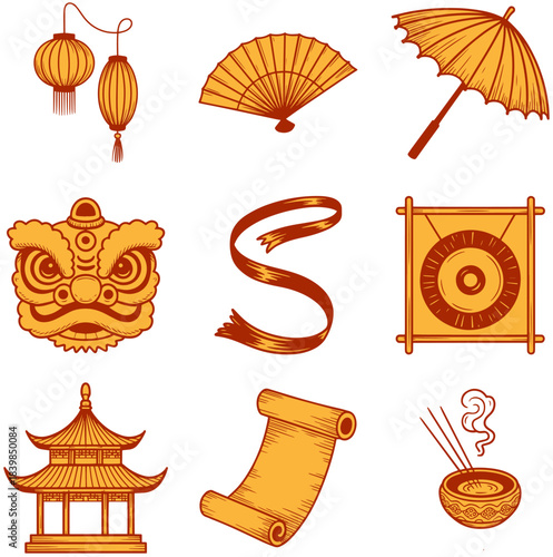 Set of Traditional Chinese Icons