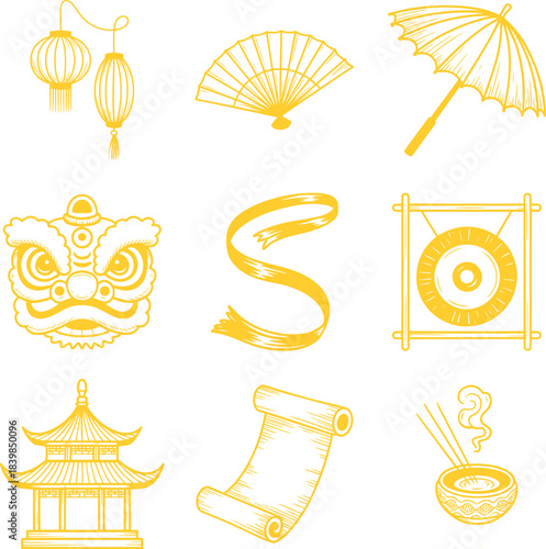 Line Art Chinese Culture Elements