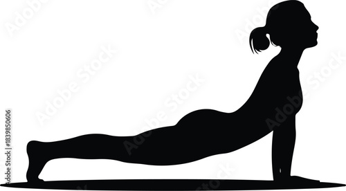 Woman in yoga pose silhouette against white background